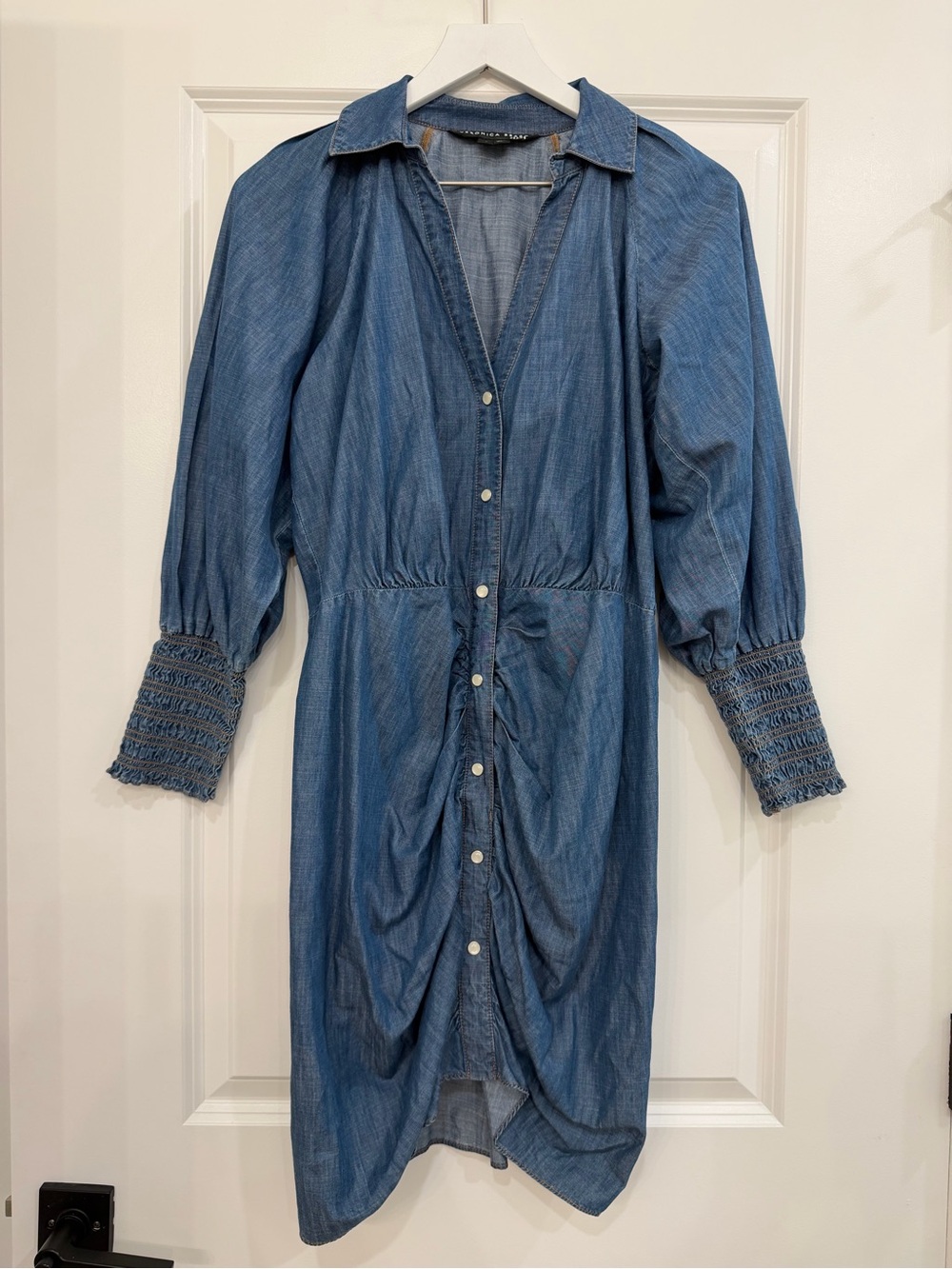 Veronica Beard Jeans Ruched Denim Tie Front Mini Dress Size 8